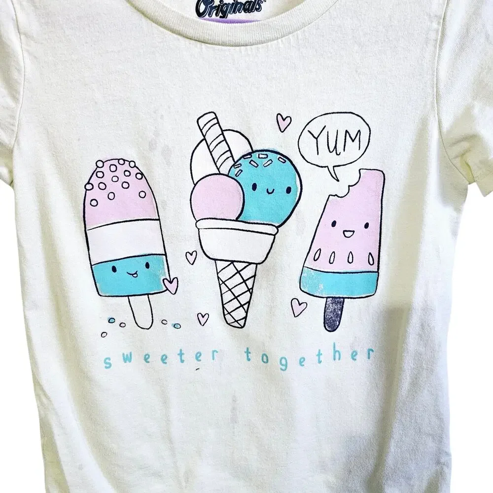 OshKosh Girls 5T Sweeter Together Graphic Tee Shirt Yellow Ice Cream Popsicles